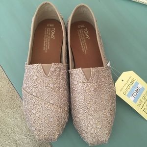 TOMS rose gold crochet glitter slip on shoes